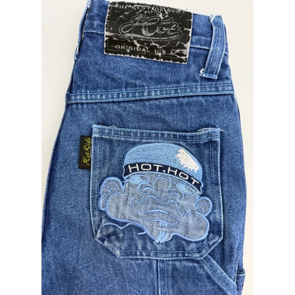 Vintage Hot Kids Baggy Skater Jeans‎ Boys 10 Blue Carpenter Embroidered Y2K